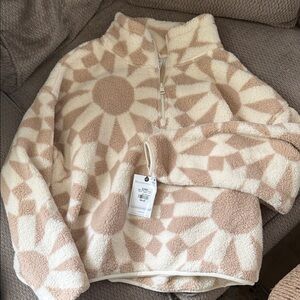 Champion Cream and Tan Geometric Fleece Sherpa